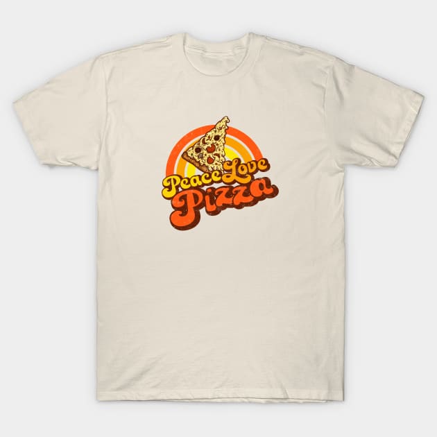 PEACE LOVE PIZZA - Weathered Retro Pizza T-Shirt by Jitterfly